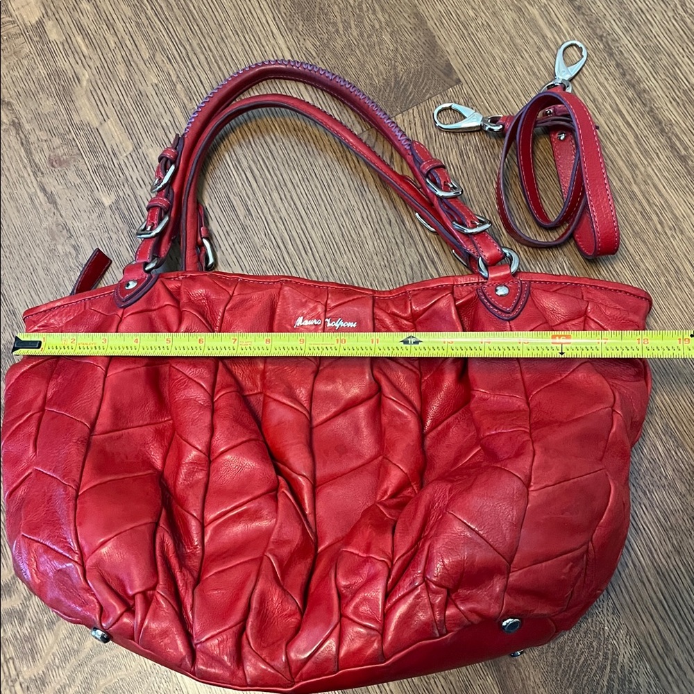 Italian Made Mauro Volponi Red Leather Tote Shoulder Bag - Picture 6 of 16